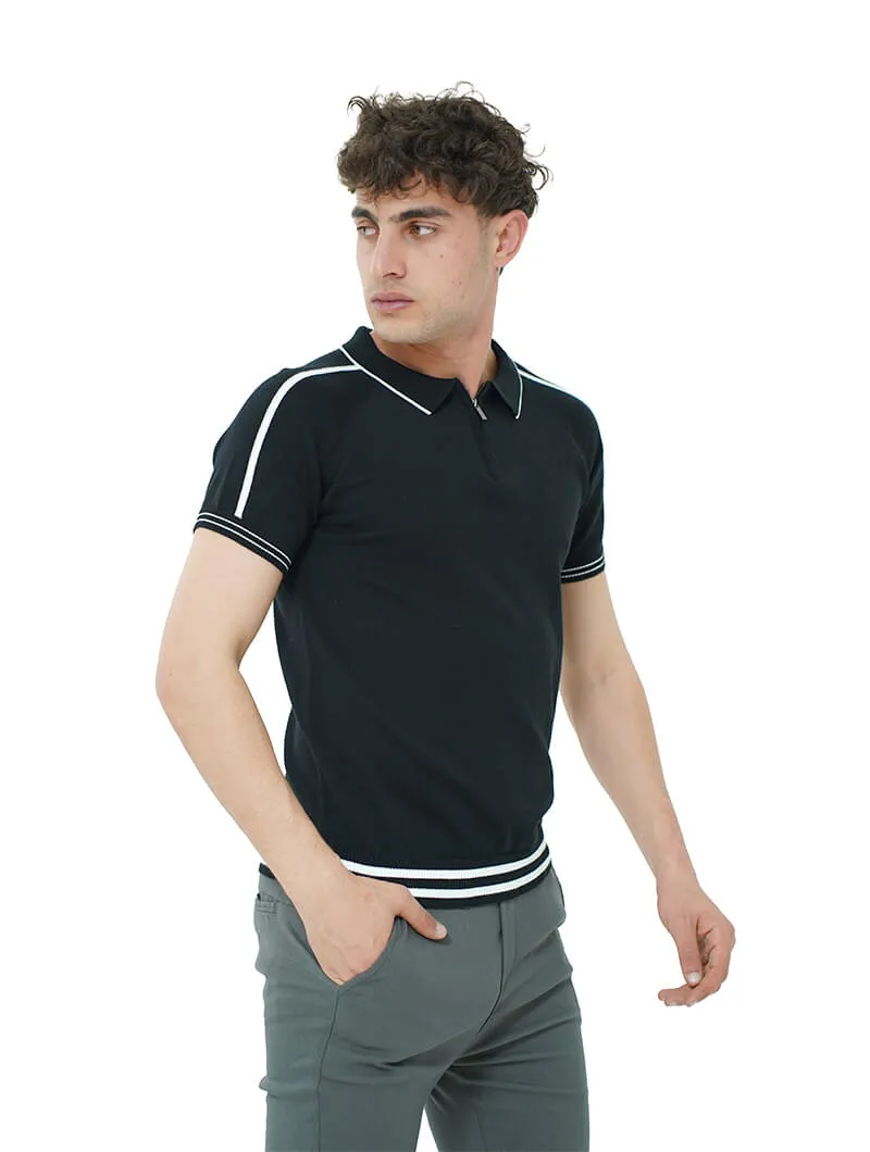 Polo slim col zippé stretch